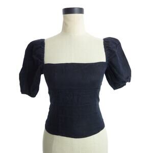 Reformation Ruffle Sleeve Top Black Linen Size 2